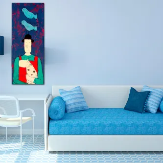 O quadro nos mostra a beleza da natureza, com os cachorros e pássaros representados de forma harmoniosa. Uma obra que celebra o encantamento das pequenas coisas!