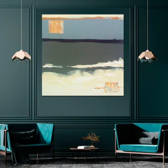 Cores suaves e brumosas, como a névoa que cobre a terra. Uma escapadela para o mundo poético da pintura abstrata.