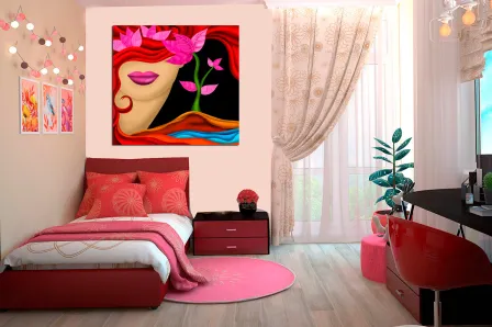 Quadro Rosto de Mulher Florido
