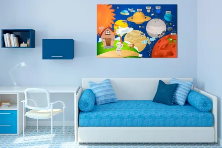 Quadro Planetas e Astronauta 