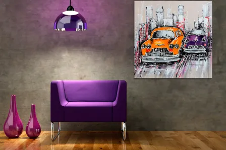 Quadro Carrinhos Amarelo e Roxo