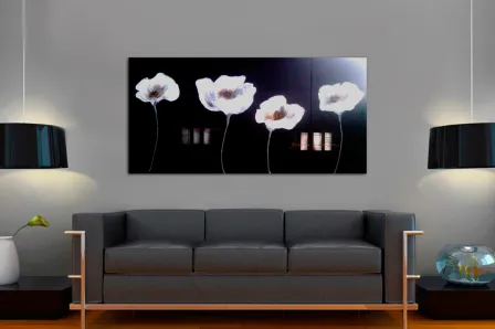 Quadro Fundo Preto - Flor Branca
