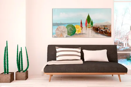 Quadro Sombrinhas à Beira Rio
