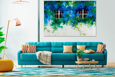 Quadro Janela Florida a Azul