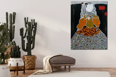 Quadro Menina com pintura verde