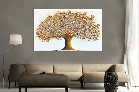 Pintura de árvore e flores outono
