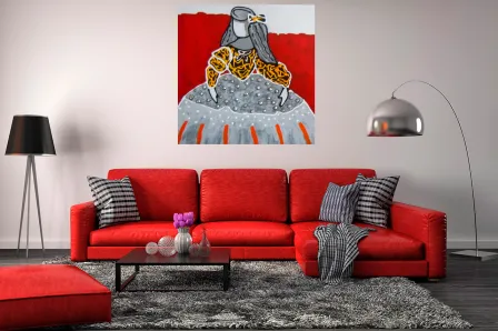 Quadro Menina moderna fundo vermelho
