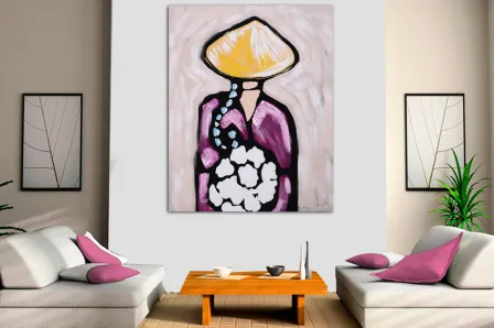 Quadro oriental pintando flores