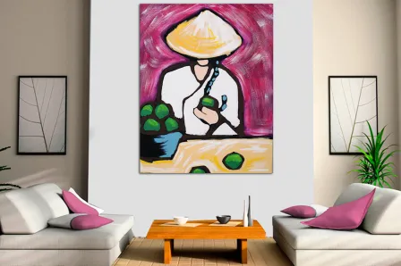 Quadro oriental pintando com frutas