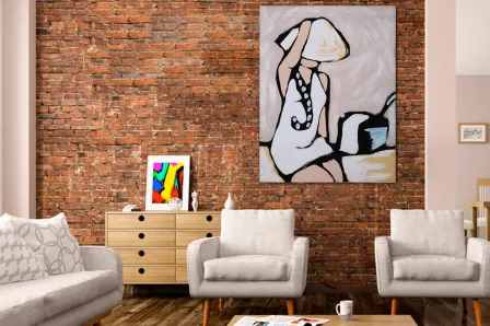 Quadro oriental pintura com vestido branco