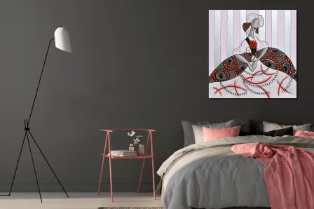 Quadro Menina fundo listrado