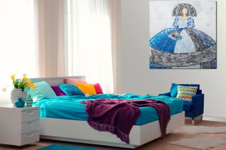 Pintura de leque menina azul