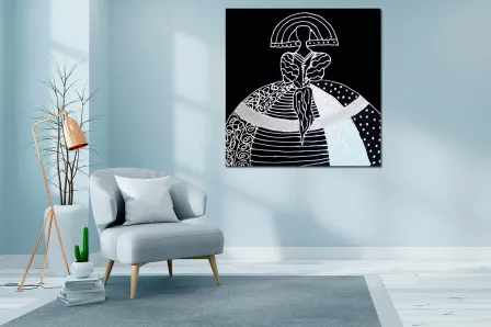 Pintura a preto e branco da menina