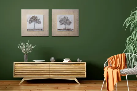 Díptico pintura de textura de árvores