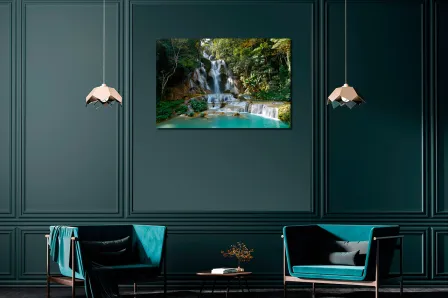 Cachoeira de pintura de paisagem e montanha
