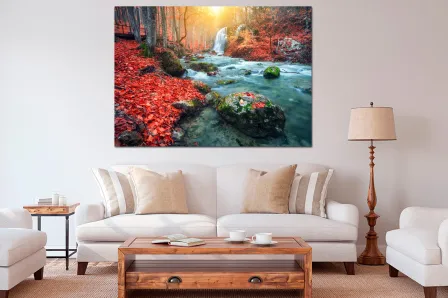 Pintura de paisagem de floresta com rio
