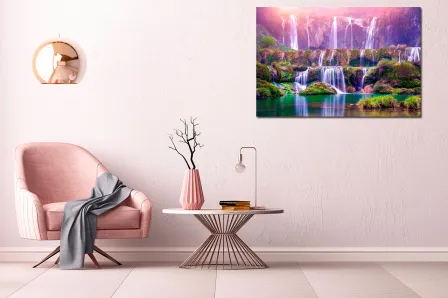 Pintando paisagem cachoeira na montanha