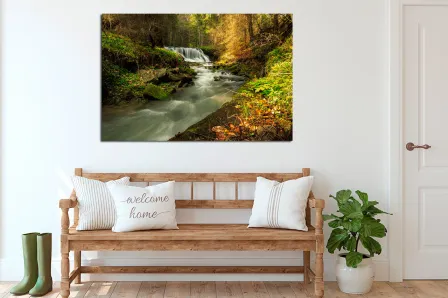 Pintura de paisagem de floresta com rio