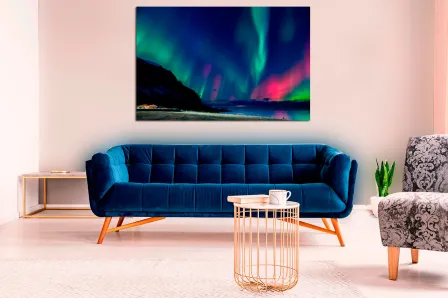 Pintura de paisagem com luzes do norte