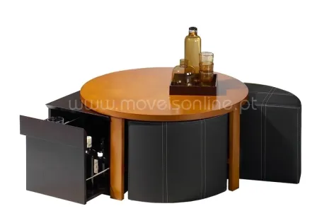 Mesa de Centro com Bar e 3 Pufes
