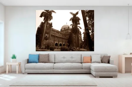 Pintura de construção na paisagem da Índia