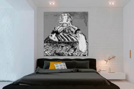 Pintura a preto e branco da menina
