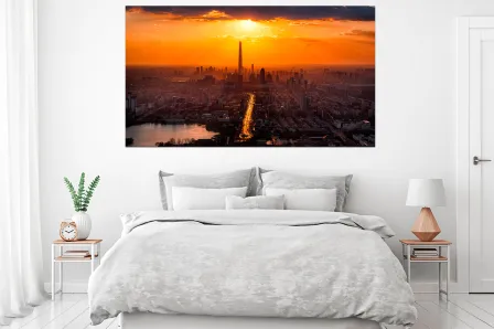 Pintura do nascer do sol na cidade