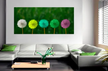 Pintura colorida de flores de dente de leão