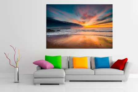 Pintura do nascer do sol na praia