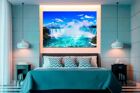 Cachoeira e pintura de arco-íris
