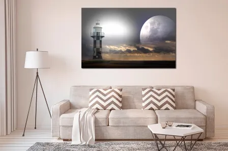 Pintura de lua e farol