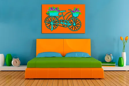 Quadro de bicicleta laranja e turquesa