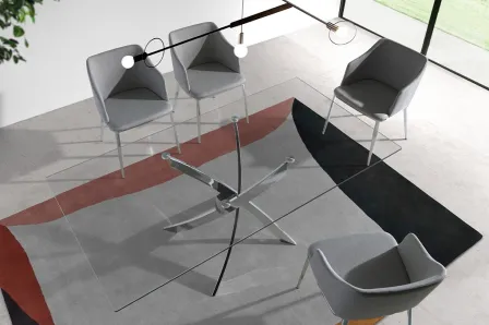  Mesa em Vidro Pé Cruzado 