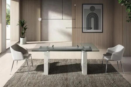 Mesa em Vidro Pés Porcelânico  